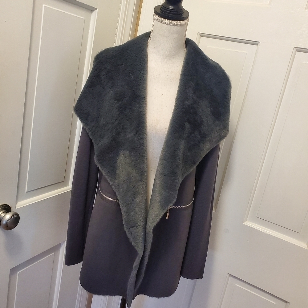 Premise Charcoal Gray Shacket Size Medium, Cascading Neckline